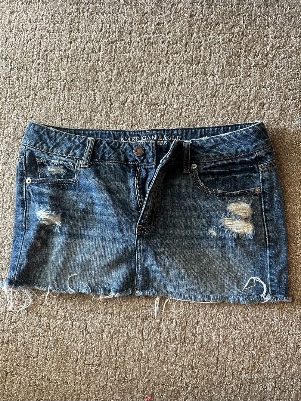 American Eagle Outfitters Blue Distressed Denim Mini Skirt